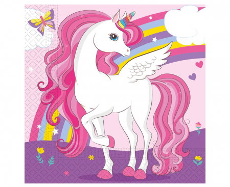 DE SEZON - GOD SERVETELE 33*33CM 20/SET UNICORN RAINBOW COLORS 93760