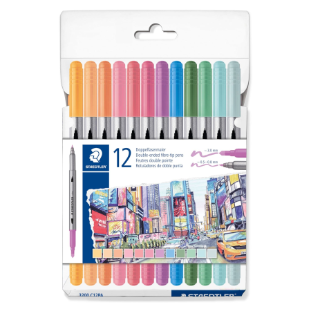 RECHIZITE SCOLARE IPB - CARIOCI STAEDTLER 2 CAPETE CULORI PASTEL  12/SET CUTIE CARTON ST-3200-C12pa
