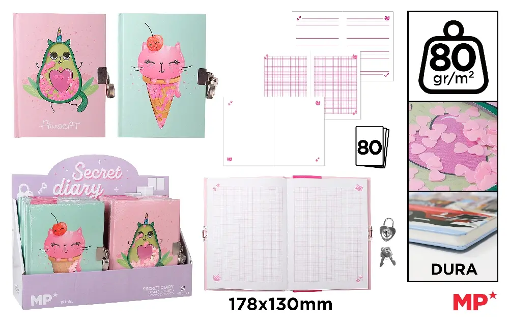 Jurnale cu cheita, lacat, magnet - JURNAL CU LACAT IPB 178*130MM 80F CERVANTES FUNNY CATS PB891-06