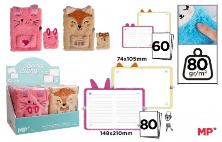 Jurnale cu cheita, lacat, magnet - JURNAL CU LACAT IPB 2/SET A5 80F + A7 60F PUF MEOW/DREAM PB893-03