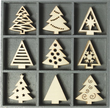 Decoratiuni Craciun - DECORATIUNI LEMN CRACIUN BRAD 45 piese, 9 modele, 3cm 18521021
