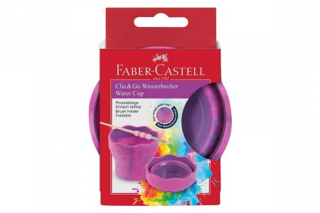 Pahare, palete si sorturi pictura copii - LEC PAHAR PICTURA FABER-CASTELL CLICK-GO UNICORNI ROZ MARMORAT FC181527