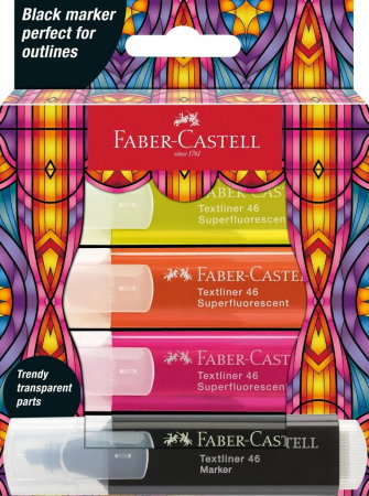 Textlinere - LEC TEXTMARKER FABER-CASTELL 4/SET SUPER FLUO EDITIE SPECIALA GLASSY FC254693