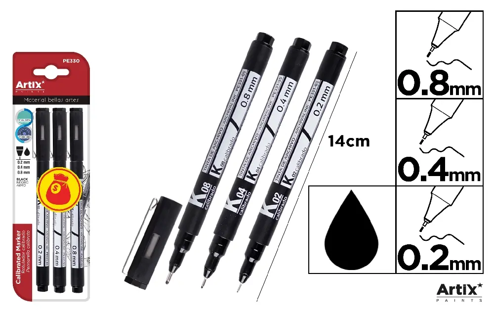 FINE ARTS&GRAPHICS - LINER IPB 3/SET 0.2MM - 0.4MM - 0.8MM NEGRU PE330