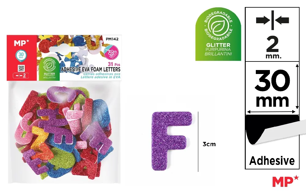 Decoratiuni Moosgummi - LITERE ADEZIVE SPUMA IPB 3CM GLITTER 31 BUCATI PM142