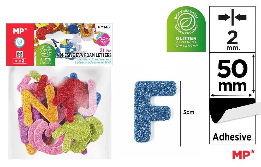 Decoratiuni Moosgummi - LITERE ADEZIVE SPUMA IPB 5CM GLITTER 31 BUCATI PM143