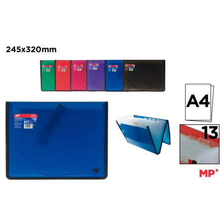 Mape cu multiple compartimente - Mapa A4 IPB PP cu Elastic 13 Compartimente Translucida Culori Asortate PC345F