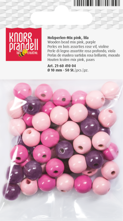 Margele lemn - Set 50 Mărgele Lemn 10mm Mix Roz-Violet Knorr Prandell