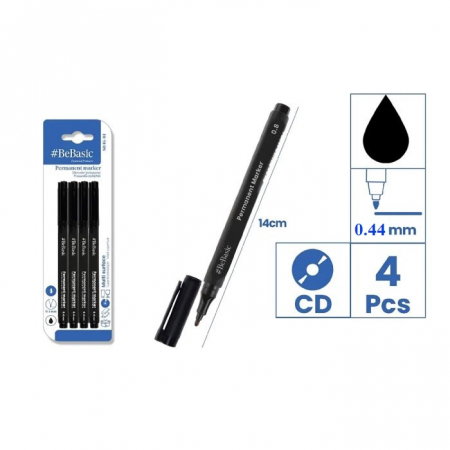 Marker cd - MARKER PERMANENT BeBasic PENTRU CD 0.4MM 4/SET NEGRU S046-1