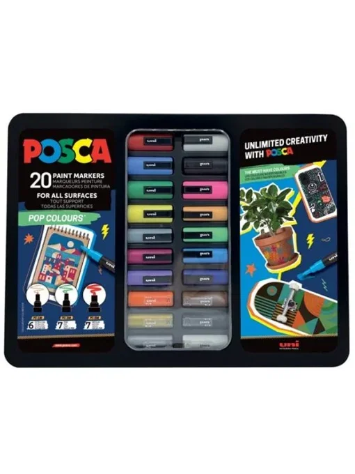 Seturi pentru arta - MARKER UNI POSCA 20/SET CUTIE METALICA PC-1M,PC3,PC5  C4306