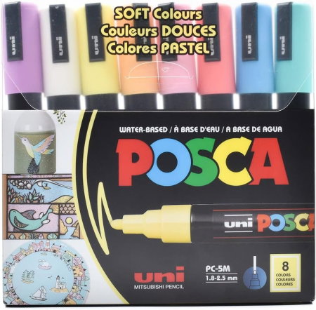 Markere universale Posca Uni - MARKER UNI POSCA PC-5M 1.8-2.5 MM 8 CULORI/SET CULORI PASTEL M1487