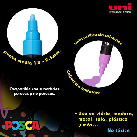 MARKER UNI POSCA PC-5M 1.8-2.5 MM 8 CULORI/SET CULORI PASTEL M1487 [8]