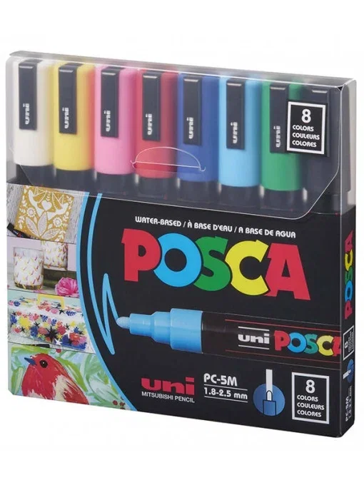 FINE ARTS&GRAPHICS - MARKER UNI POSCA PC-5M 1.8-2.5MM 8 CULORI/SET M1486