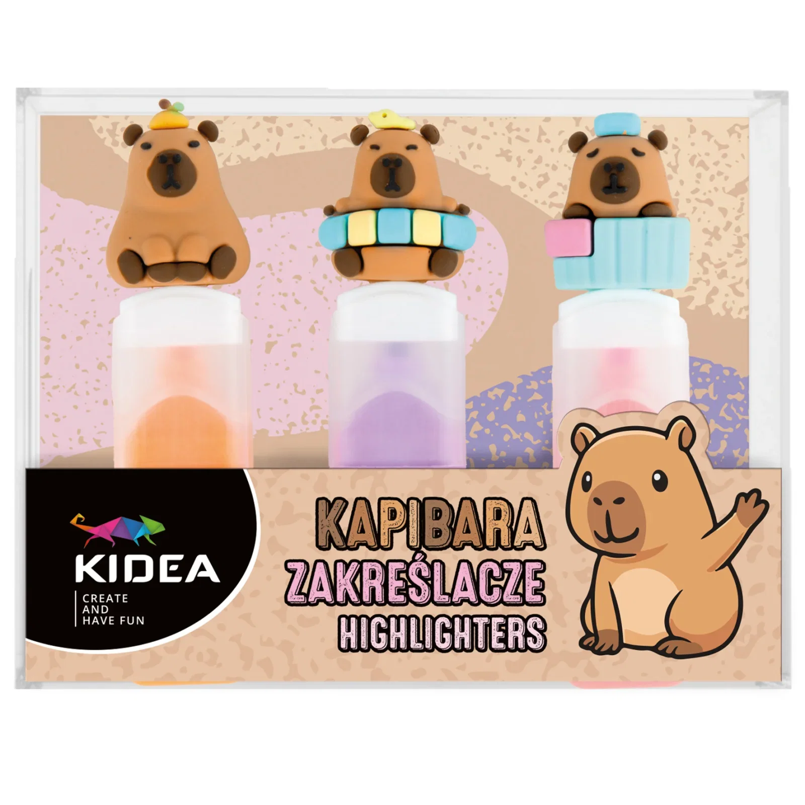 Articole papetarie pentru copii - Set 3 Mini Textmarkere Capybara Kidea ZFK3KA