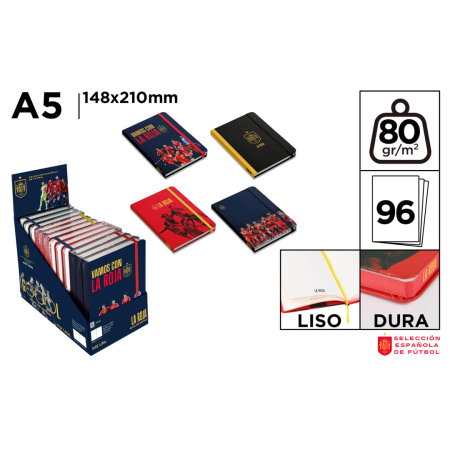 Carnetele notite copii - Carnetel Notes A5 IPB Elastic 96 File Liso Fotbal Naționala Spaniei RF001-01 - Oficial Licențiat