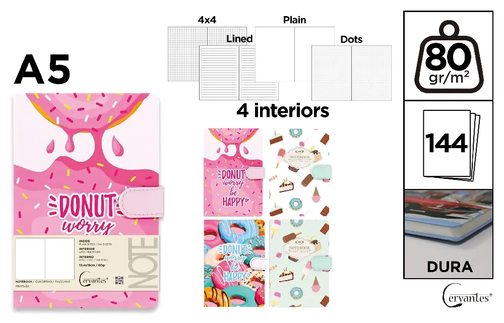 RECHIZITE SCOLARE IPB - NOTES IPB A5 144 FILE FANTASY DONUT CLAPA MAGNETICA PB475-64