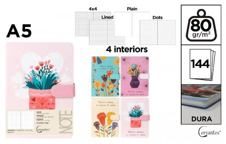 Agende nedatate - NOTES IPB A5 144 FILE FANTASY VAZA CU FLORI CLAPA MAGNETICA PB475-70