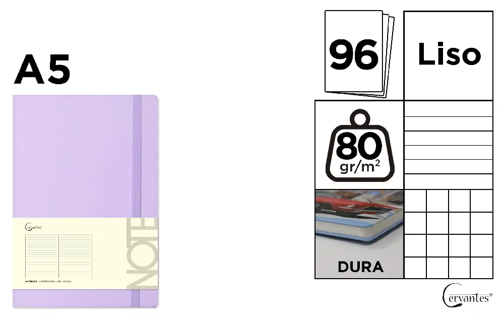 Carnetele notite copii - NOTES IPB A5 CERVANTES CU ELASTIC 96F MOV PASTEL AR/ DR/ VE PB662