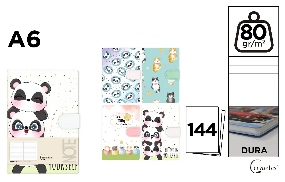 Carnetele notite copii - NOTES IPB A6 144 FILE FANTASY PANDA CLAPA MAGNETICA PB476-32