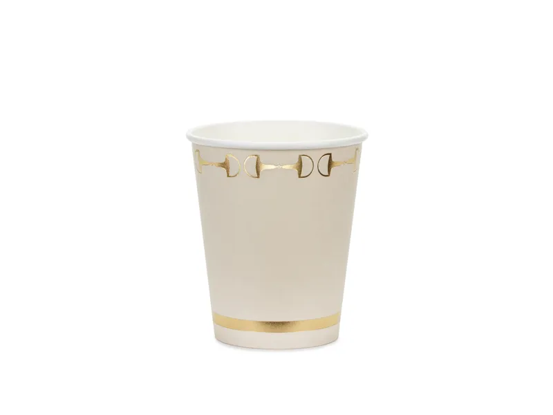 Farfurii/ Pahare/ Servetele/ Paie/ Tacamuri/ Fete masa - Pahare Carton Stirrups Bej cu Auriu 220ml 6 buc