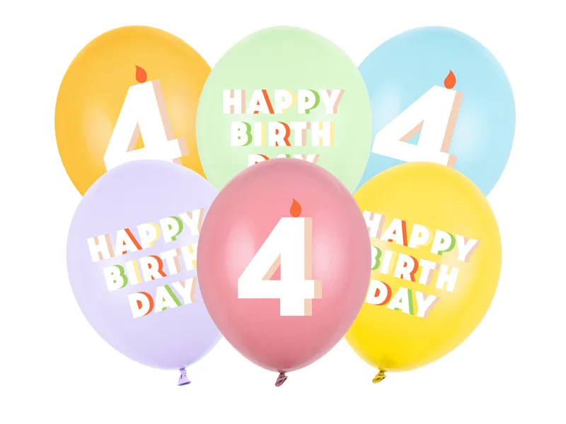 BALOANE Balloons 30 cm, Happy Birthday 4, mix, 6/SET SB14P-354-000-6 [1]