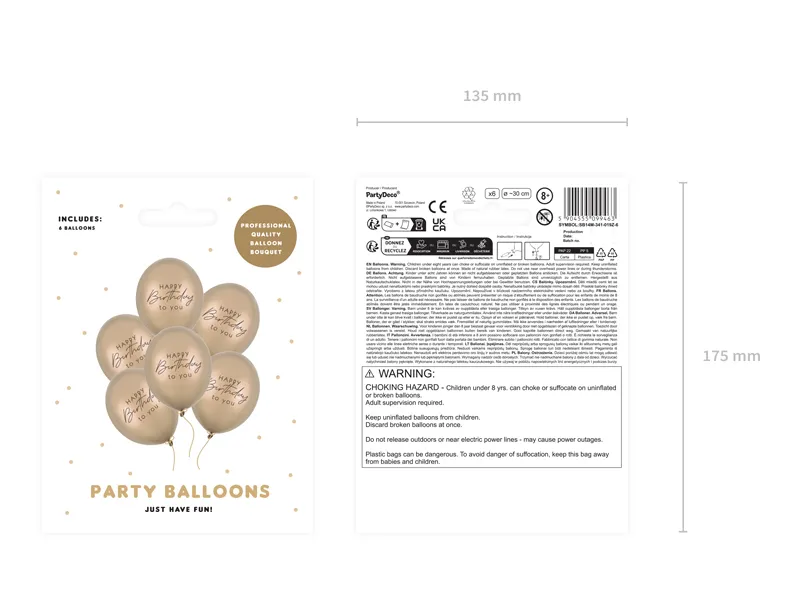 BALOANE Balloons 30 cm, Happy Birthday, metallic cold gold, 6/SET SB14M-341-019Z-6 [2]