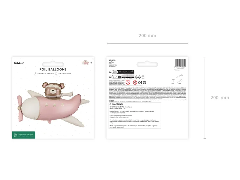 BALON FOLIE ALUMINIU Bear in Airplane, 94x61cm, light pink FB383-081J [1]