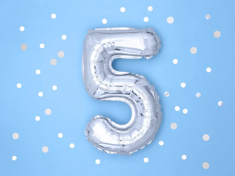 Baloane de Craciun si An Nou - BALON FOLIE ALUMINIU Number "5", 35cm, silver FB10M-5-018