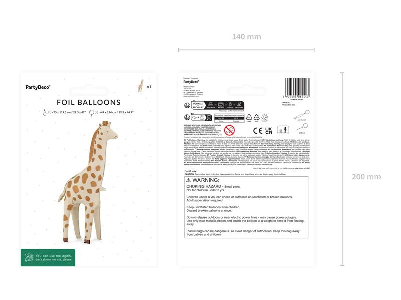 BALON FOLIE ALUMINIU Standing foil, Giraffe, 49x114cm, mix FB391 [3]