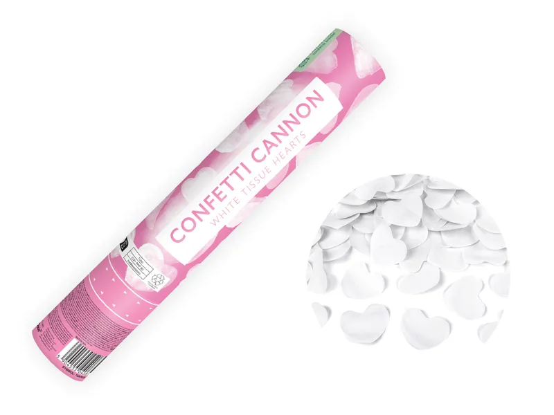 Confetti - PD CONFETTI CANNON with hearts, white, 28cm TUKW28