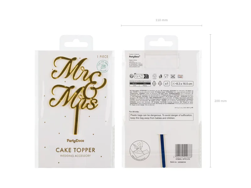 DECORATIUNI PENTRU TORT MR&MRS, Acylic Cake, gold, 16,5cm KPT81-019 [6]
