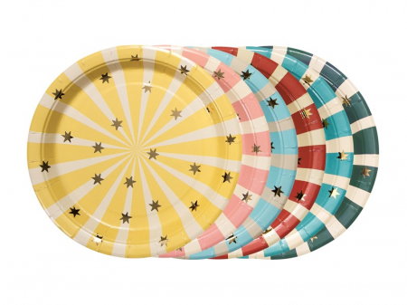 Farfurii/ Pahare/ Servetele/ Paie/ Tacamuri/ Fete masa - PD FARFURII CARTON Circus Stripes Plates, 18x18cm, mix 6/set TPP96