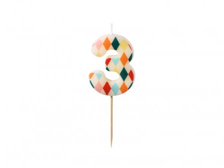 ARTICOLE PARTY - PD LUMANARI TORT Birthday candle, Number 3, Rhombus, 5.5cm, mix SCU15-3