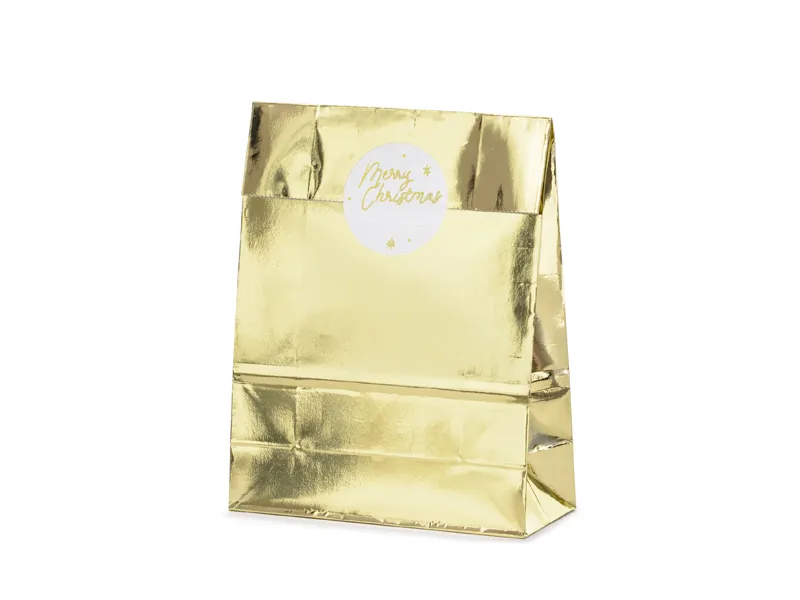 Ambalaje cu Spirit de Sărbătoare - SACOSA CADOU AURIE 18.5x28.5x8CM CU AUTOCOLANTE 3/SET TNP13