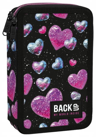 Penare, Etuiuri, Necessaire - Penar Echipat 2 Fermoare BackUp Glitter Hearts