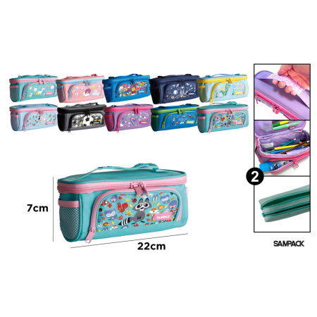 Penare, Etuiuri, Necessaire - Penar Echipat Sampack SA018 2 Compartimente cu Mâner Asortat - Organizare Școlară