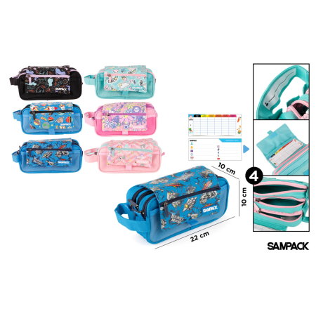 Penare, Etuiuri, Necessaire - Penar Neechipat Sampack SA041 3 Compartimente cu Clapă și Mâner Asortat