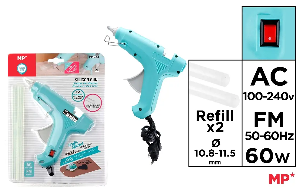 Materiale de Baza pentru Decoratiuni Craciun - PISTOL DE LIPIT CU SILICON IPB 100-240V 10.8*11.5MM + 2 REZERVE PM934