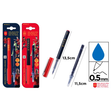 Articole papetarie pentru copii - Pix cu Gel IPB 0.5mm Albastru + 1 Rezervă Fotbal Naționala Spaniei RF006-01 -