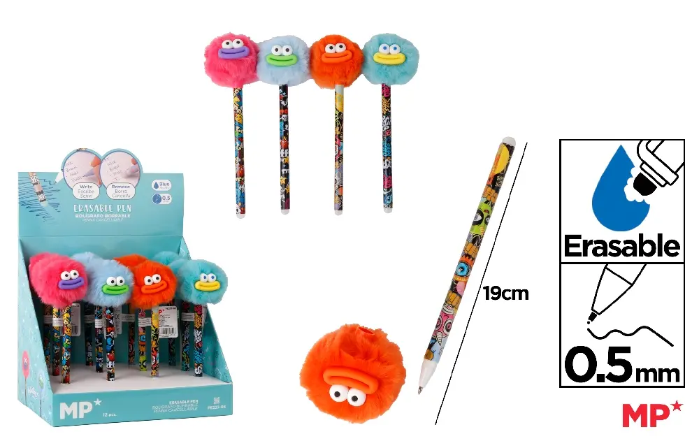 Instrumente pentru scris kids - PIX CU RADIERA IPB FANTASY POM POM SMILEY FACES PE237-06
