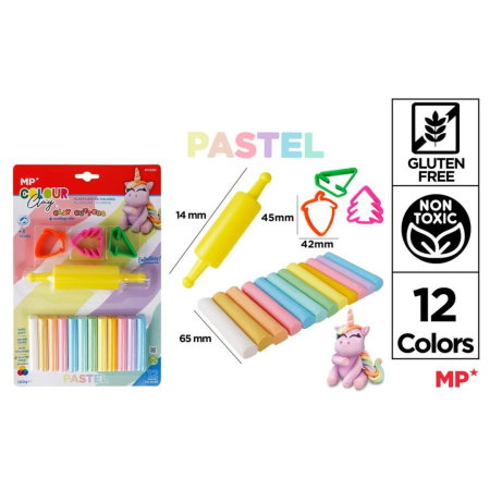 Plastilina, Planseta plastilina - PLASTILINA IPB 12 CULORI PASTEL + 4 INSTRUMENTE MODELAJ, GLUTEN FREE PY050