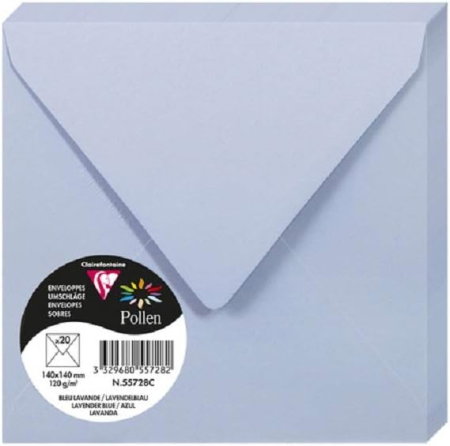 Plicuri invitatii - Set 20 Plicuri Pătrate Clairefontaine Albastru Lavandă 14x14