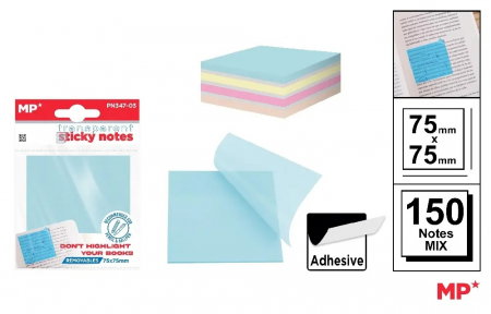 Notite autoadezive - POST IT ADEZIV TRANSLUCID IPB 75*75MM 150/SET MIX PN347-03