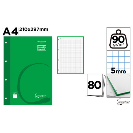 HARTIE PRODUSE DIN HARTIE - Rezervă Caiet Mecanic A4 IPB 80 File 90gr Pătrățele Verde PB235-07 - Cervantes