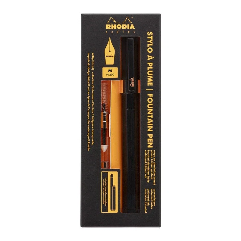 STILOU RHODIA SCRIPT METALIC NEGRU PENITA M + TRAGATOR CERNEALA 9339C [7]