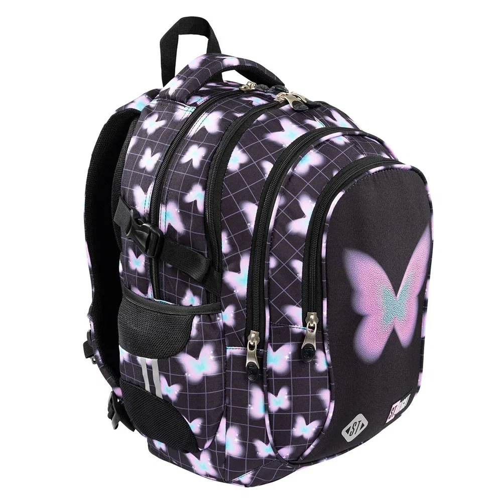Ghiozdane, Rucsacuri, Trolere - Rucsac școală St.Right Pastel Butterfly, ghiozdan tip rucsac impermeabil cu 4 compartimente, pentru gimnaziu, liceu, facultate și drumeții, disponibil pe IPB.