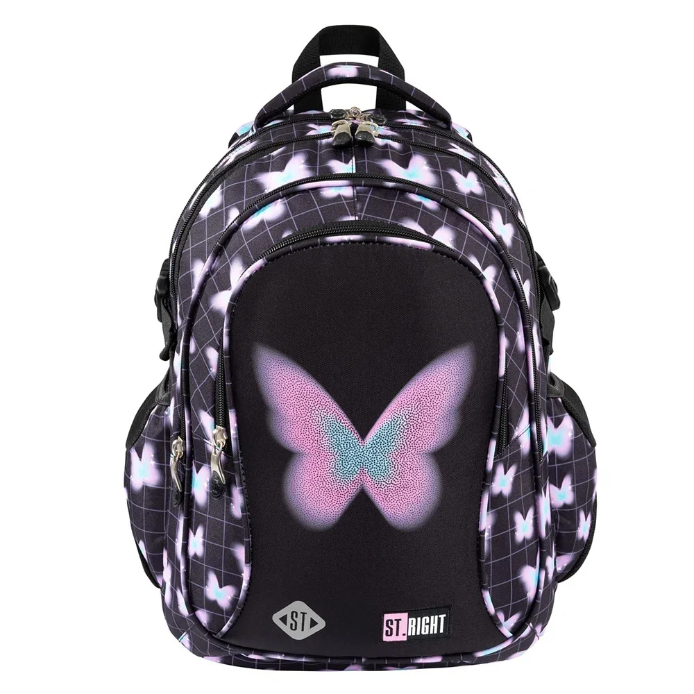 Rucsac școală St.Right Pastel Butterfly, ghiozdan tip rucsac impermeabil cu 4 compartimente, pentru gimnaziu, liceu, facultate și drumeții, disponibil pe IPB. [1]