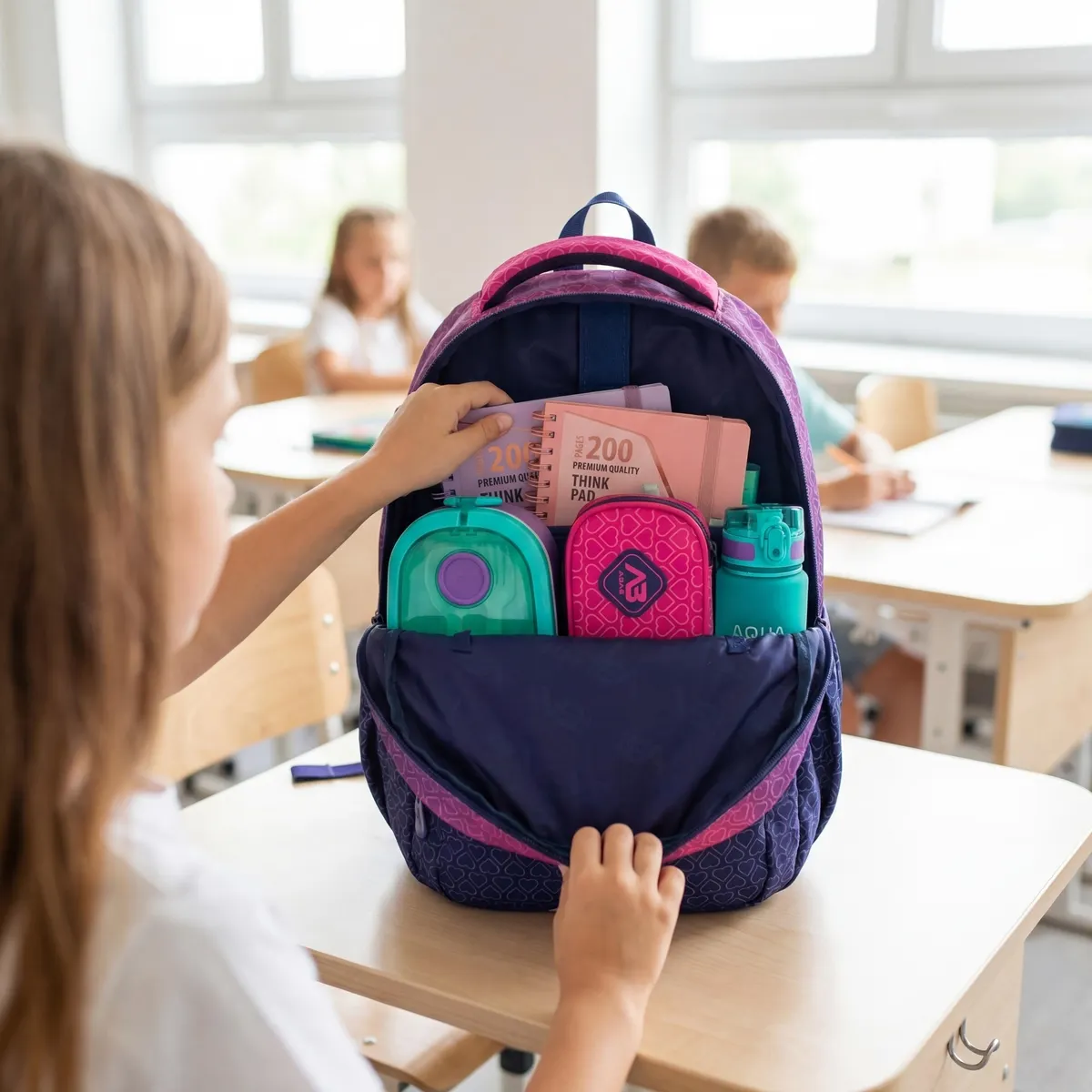 Rucsac Școlar 3 Compartimente ABAG Hexagon PinkOmbre AB200 [8]