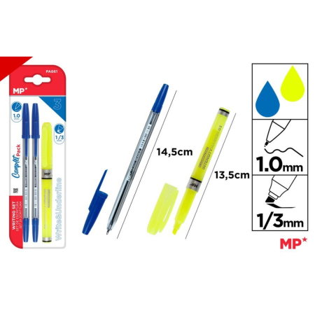 Seturi scolare - Set Scris IPB PA661: 2 Pixuri Gel 1.0mm & Textmarker Galben