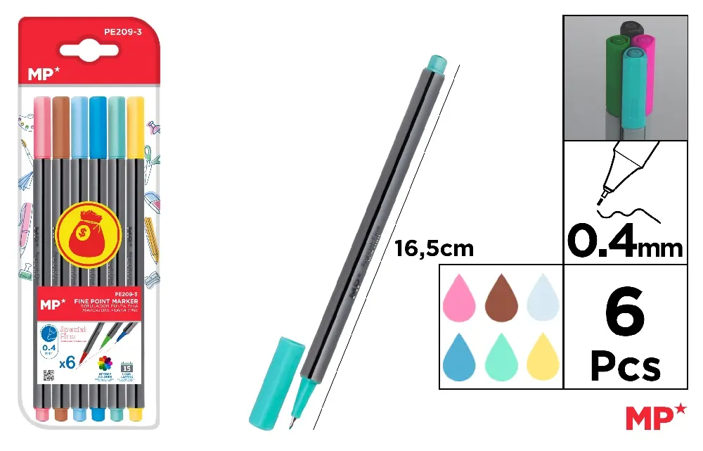 INSTRUMENTE DE SCRIS - SET FINELINER IPB VARF 0.4MM 6/SET CULORI PASTEL PE209-3